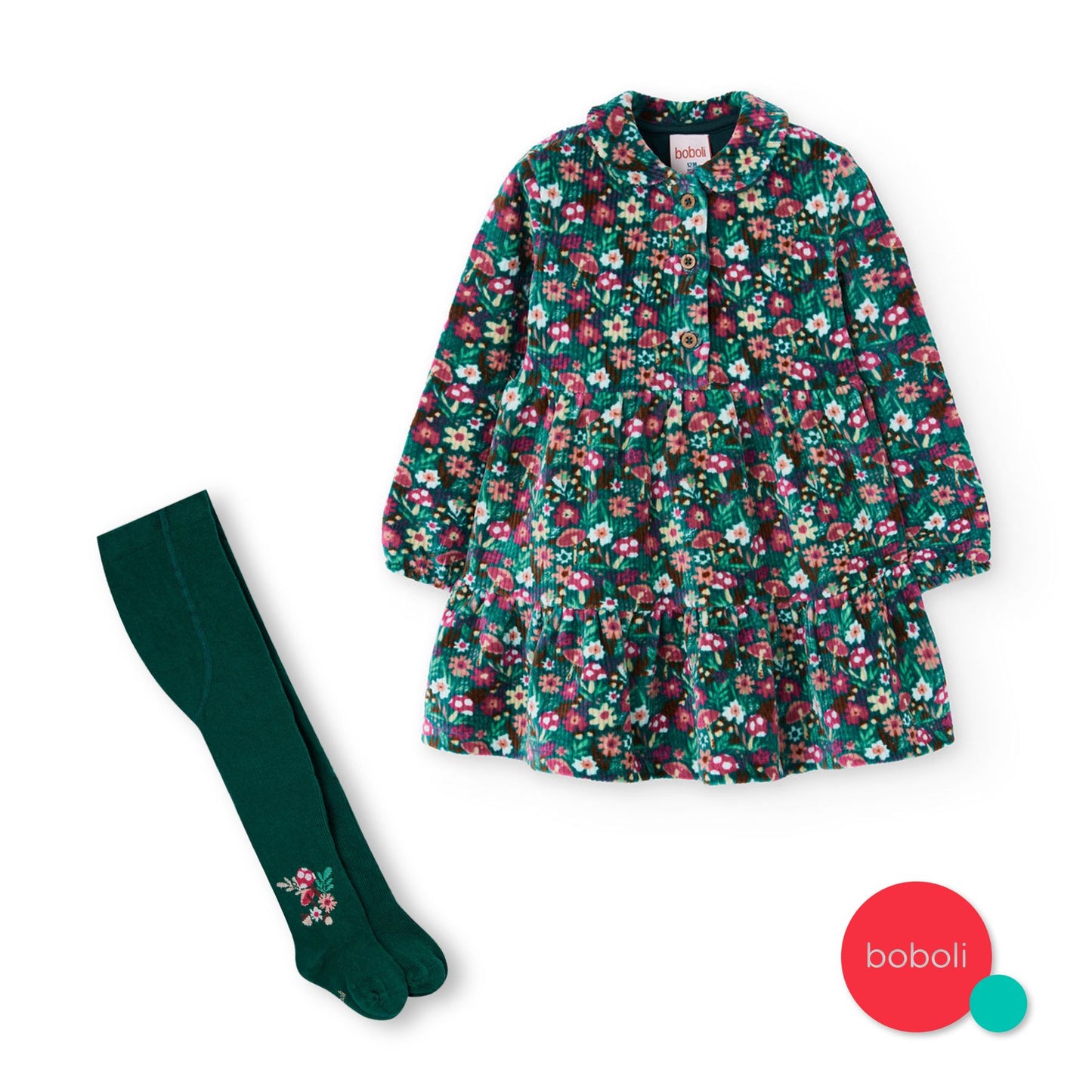 Vestido verde pana con mallas mini niña