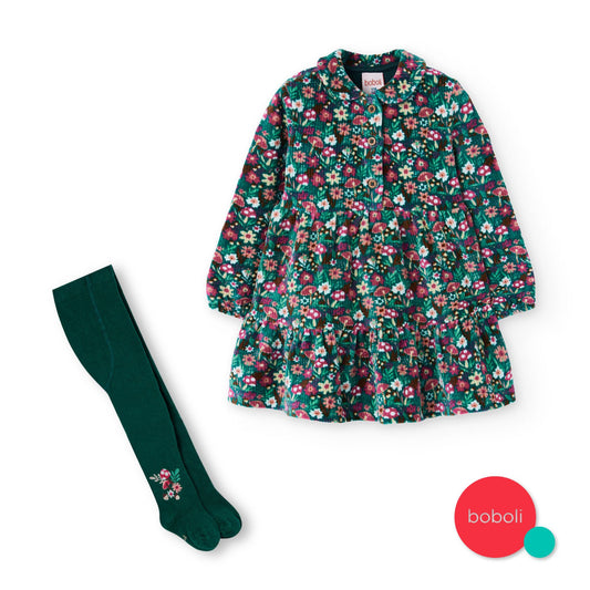 Vestido verde pana con mallas mini niña