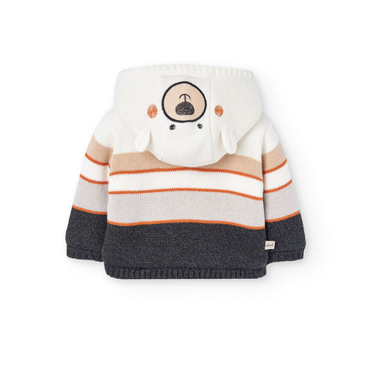 Chamarra tejida blanco y negro con borrega bebé niño