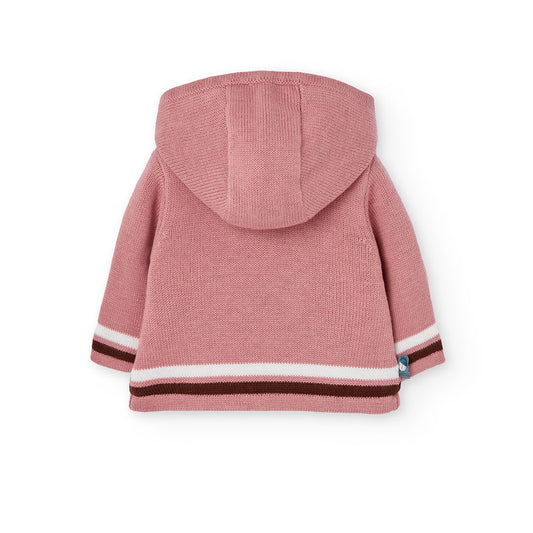 Chamarra tejida rosa con borrega bebé niña