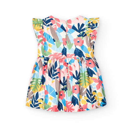 Vestido satén estampado flores para mini niña