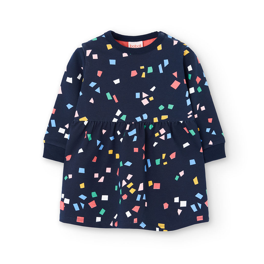 Vestido azul marino felpa con mallas mini niña