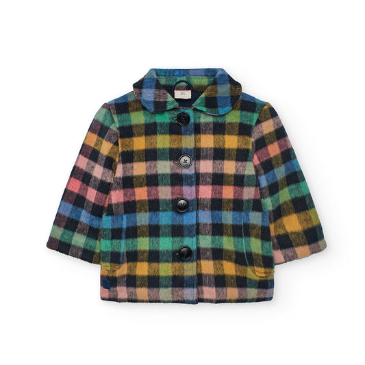 Abrigo paño cuadros colores mini niña
