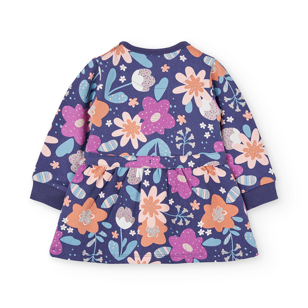Vestido felpa flores lila con mallas mini niña