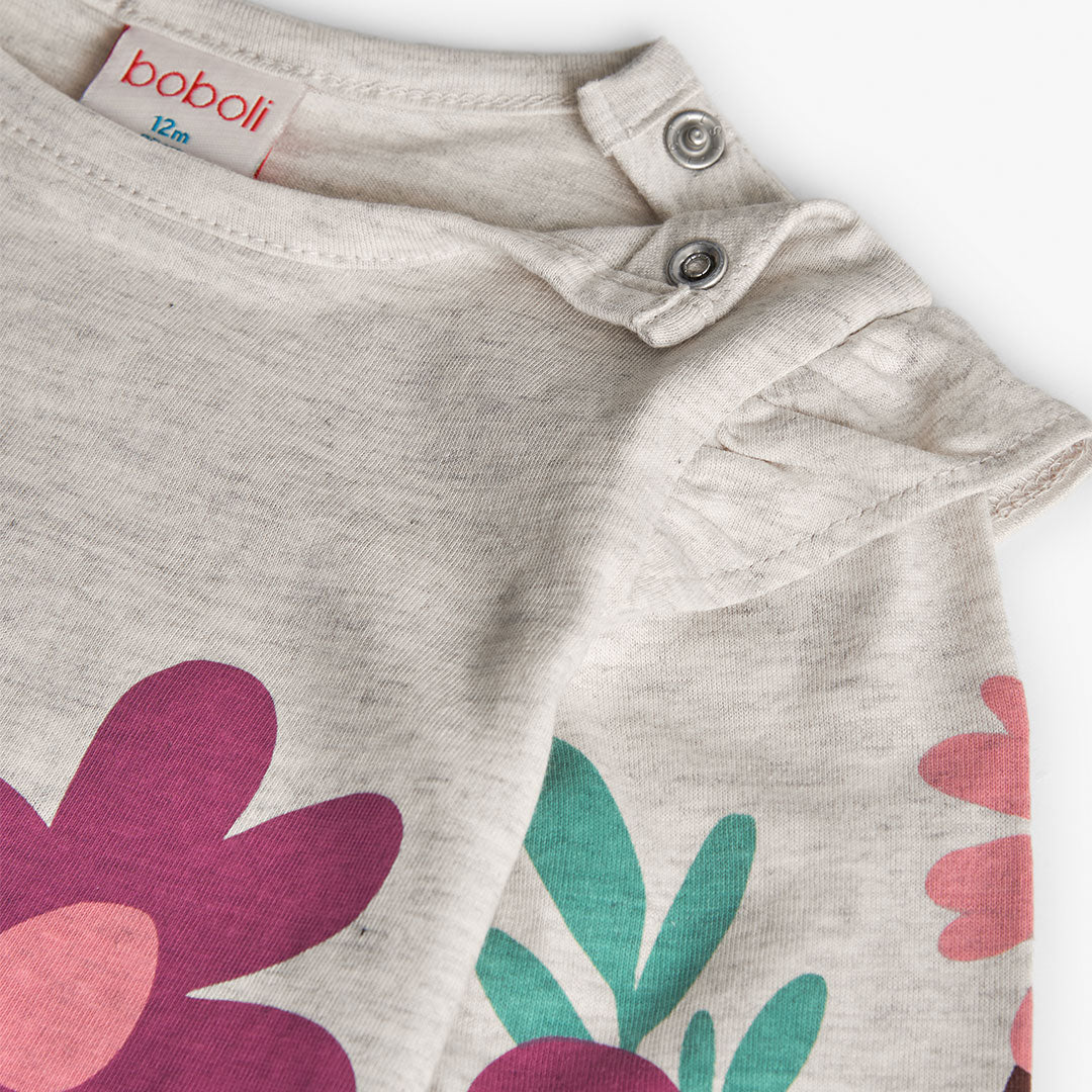 Vestido punto beige flores con mallas mini niña