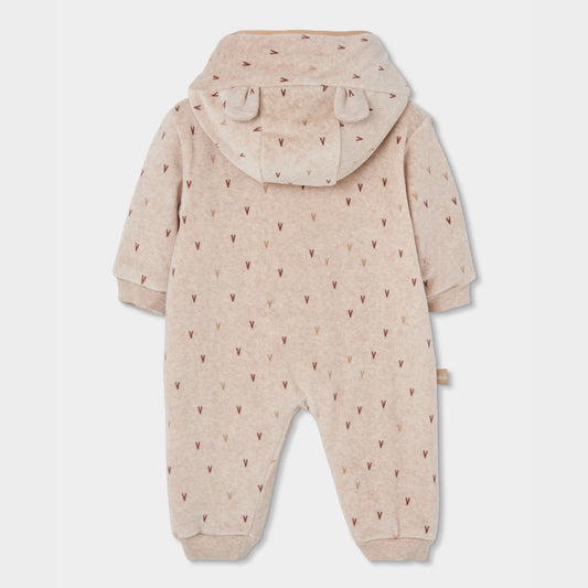 Buzo terciopelo estampado beige recién nacido