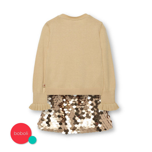 Conjunto suéter y falda dorada lentejuelas niña jr