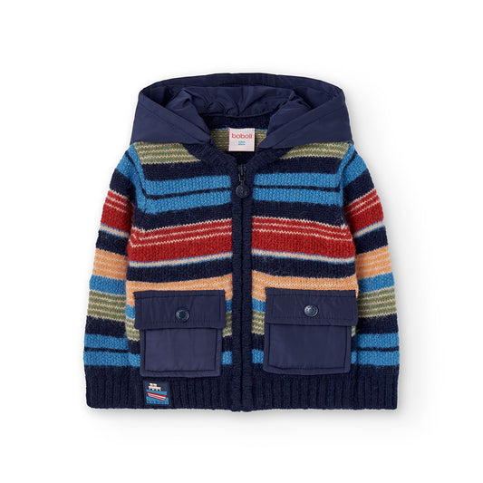Chamarra tricot azul marino con capucha mini niño