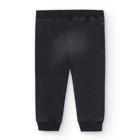 Pantalón felpa negro tipo jogger de mezclilla para mini niño
