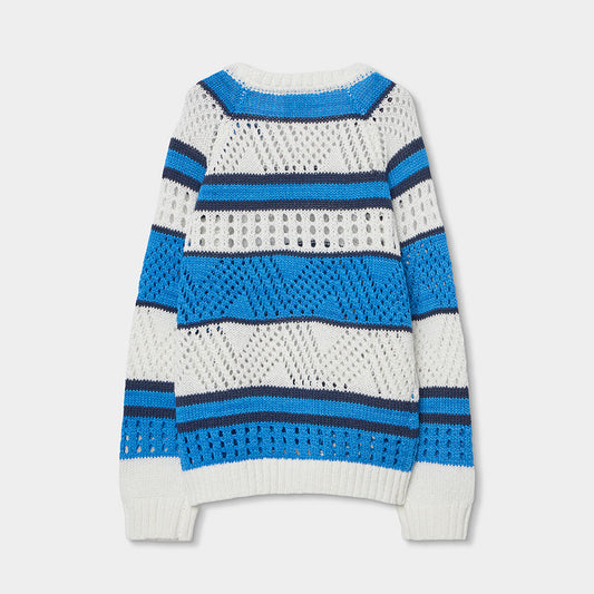 Suéter blanco y azul rayas mini niña y niña jr