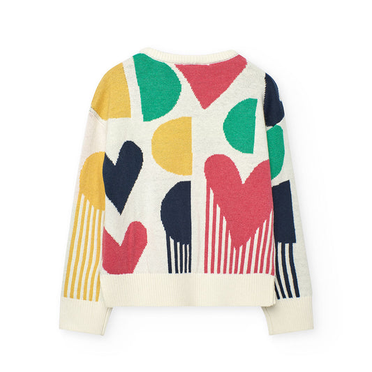 Suéter blanco corazones multicolor niña jr