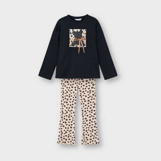 Conjunto leopardo leggings flare mini niña