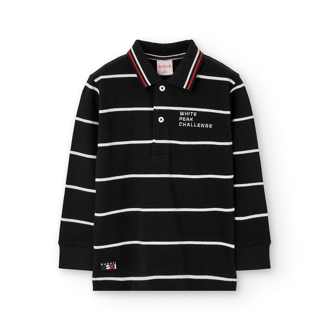 Polo negro manga larga listado niño jr