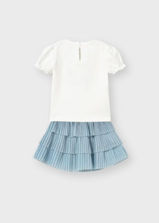 Conjunto blusa con falda tul azul bebé niña