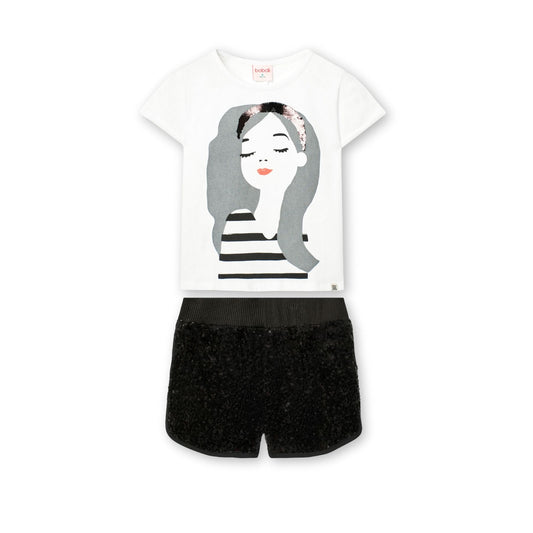 Conjunto blusa con short negro lentejuela para niña jr