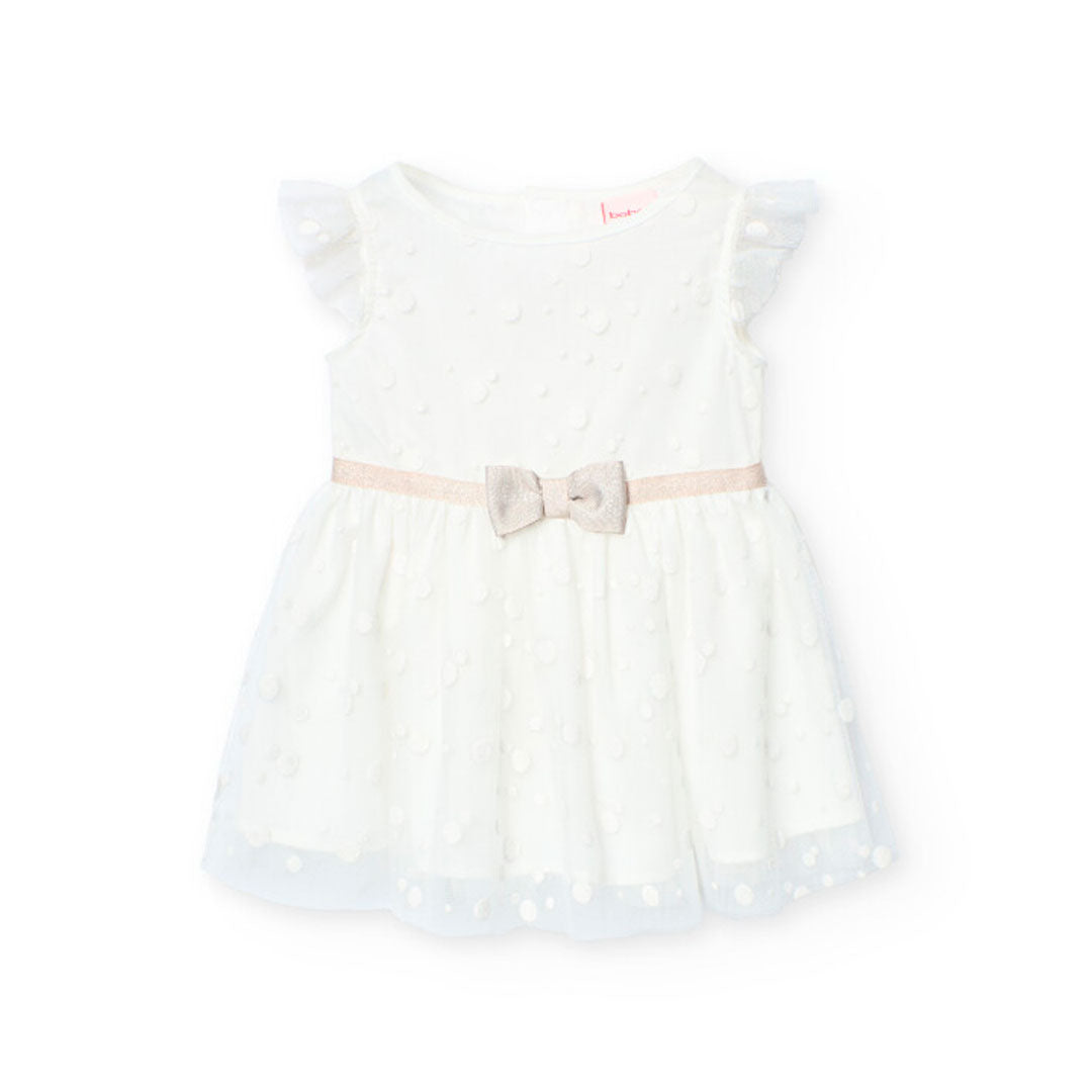 Vestido blanco topos para bebé niña y mini niña