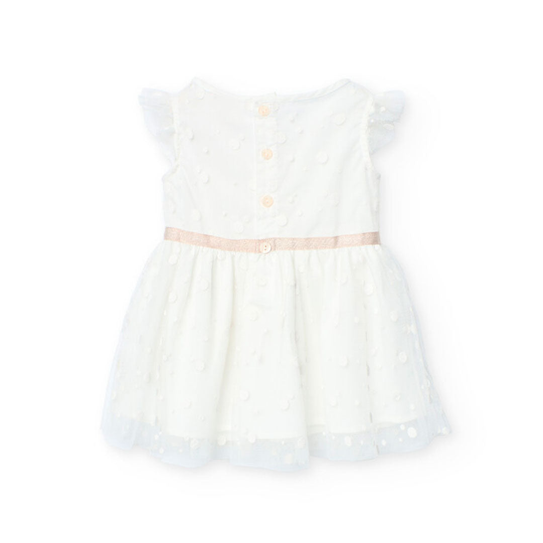 Vestido blanco topos para bebé niña y mini niña