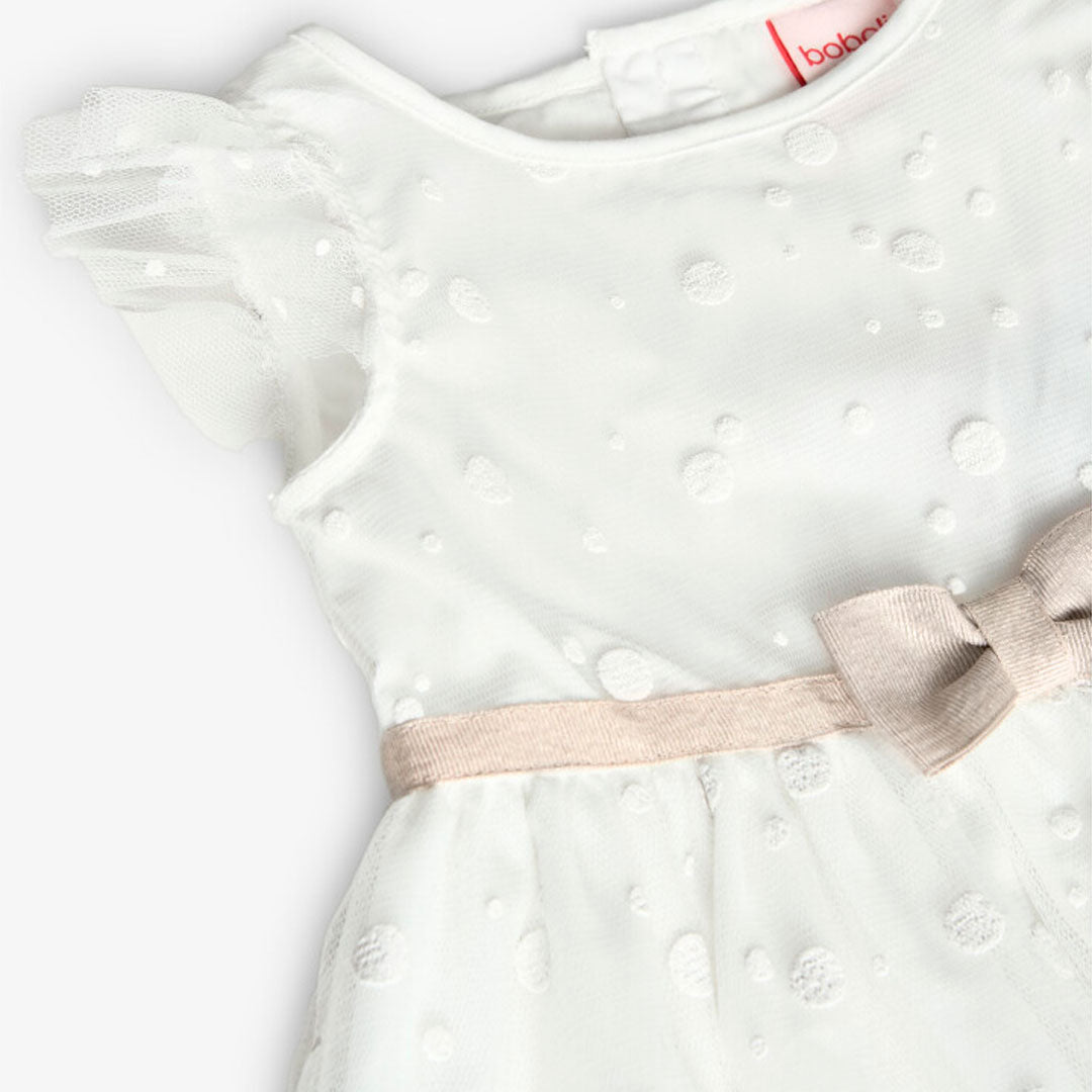 Vestido blanco topos para bebé niña y mini niña