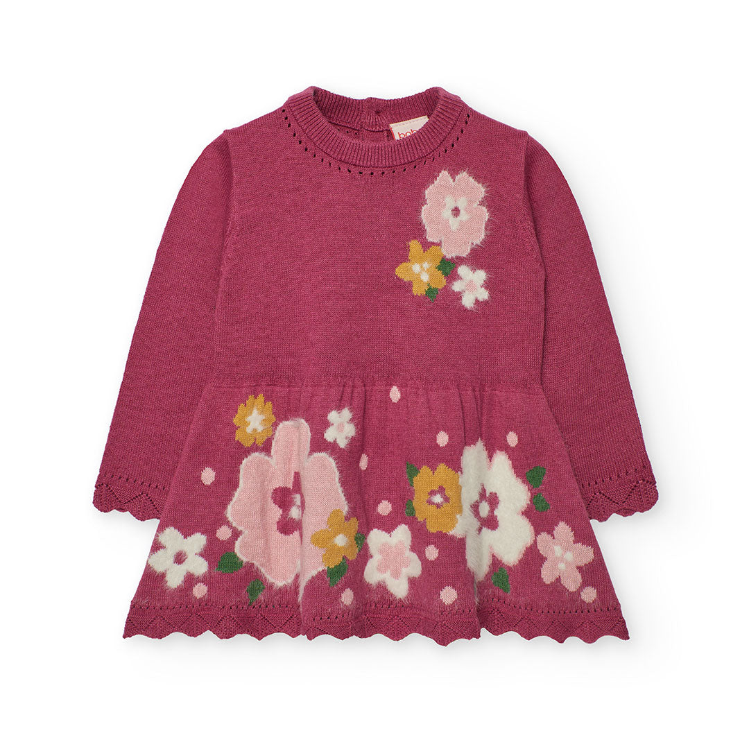 Vestido tricot frambuesa con mallas mini niña