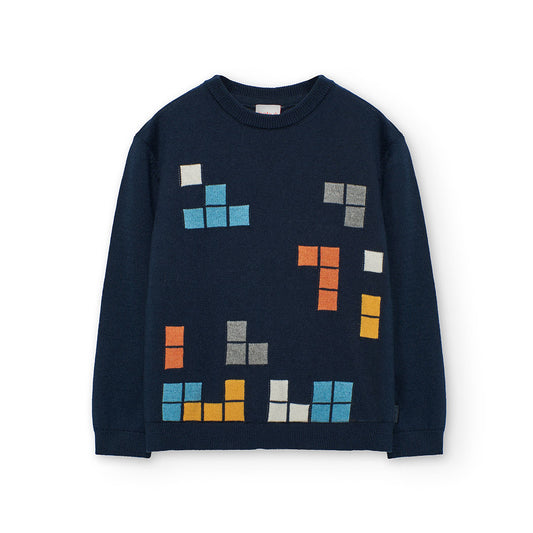 Suéter azul marino tetris niño jr