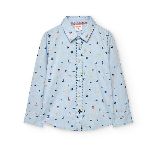 Camisa azul estampado tetris niño jr