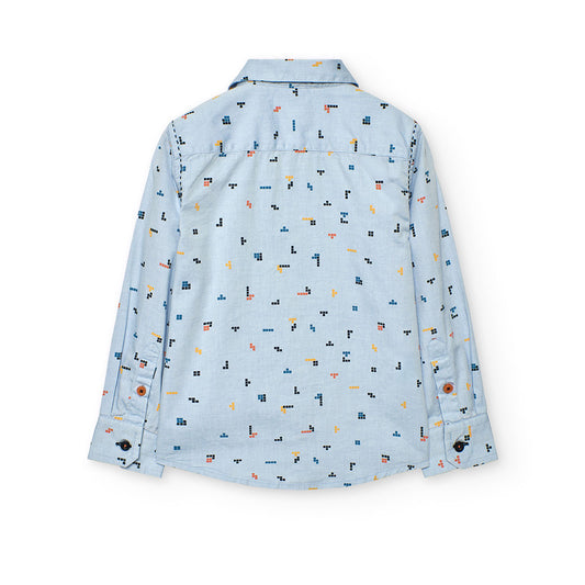 Camisa azul estampado tetris niño jr