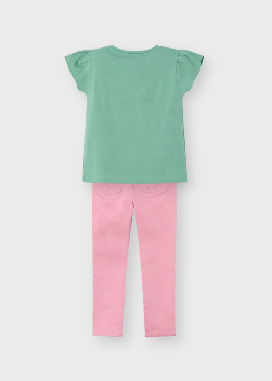 Conjunto blusa con pantalón rosa mini niña