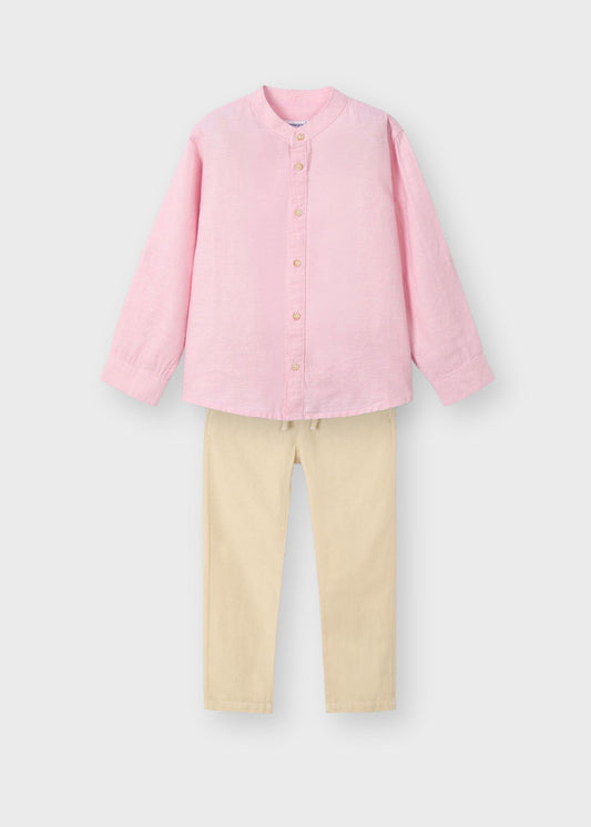Conjunto camisa rosa y pantalón de lino mini niño