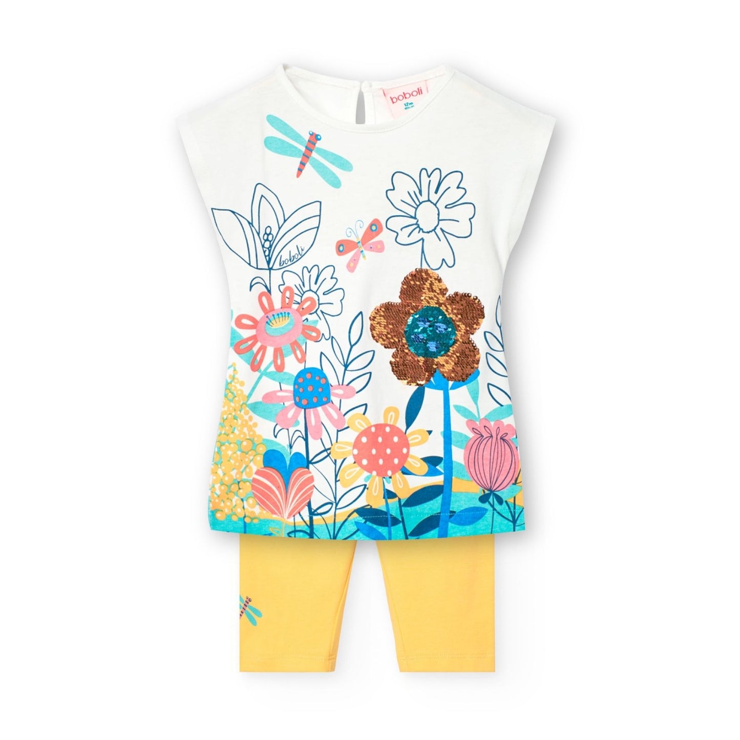 Vestido flores con leggings pirata para mini niña