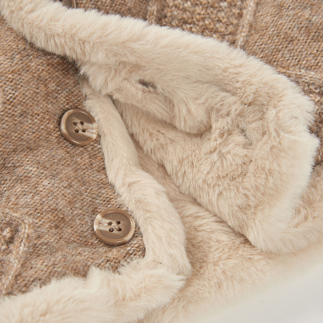 Chamarra tricot reversible taupe con capucha bebé