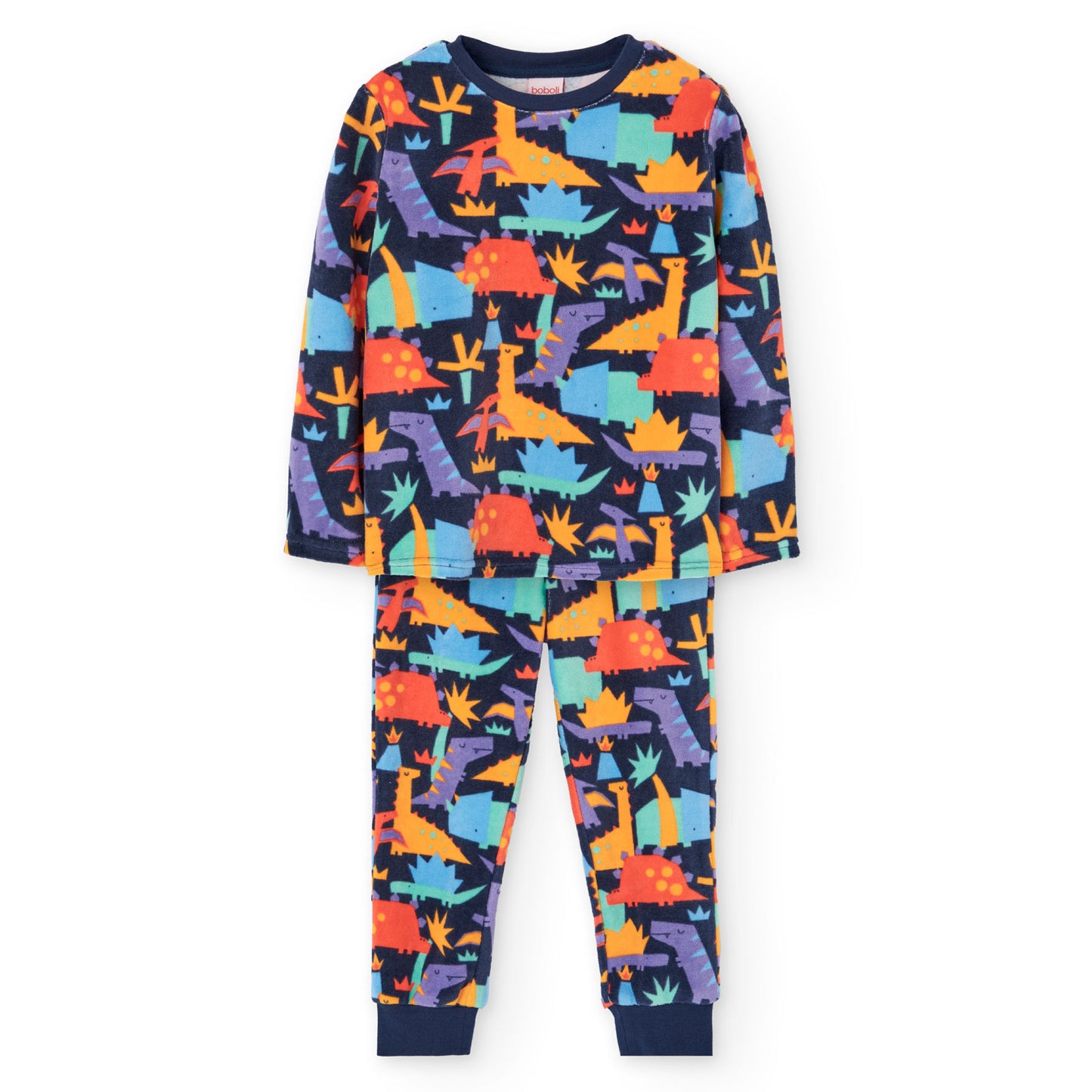 Pijama terciopelo estampado dino mini niño