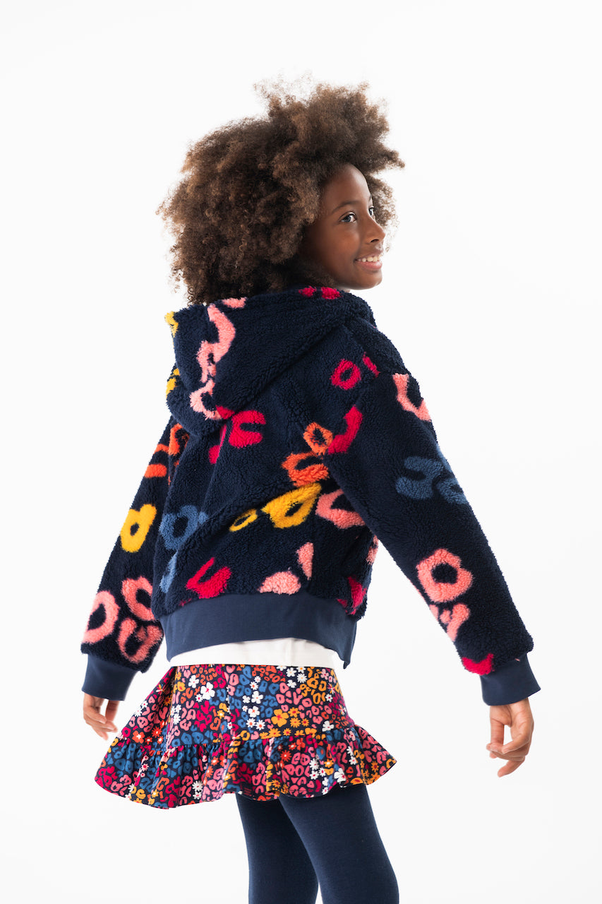 Chamarra pelo azul marino para nina jr Petite Lune Moda Infantil