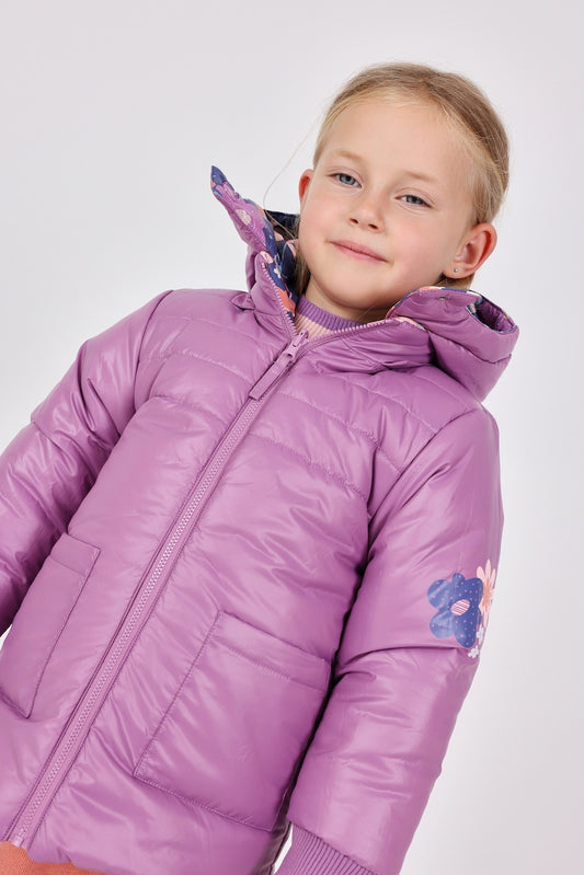 Chamarra acolchada reversible lila mini niña