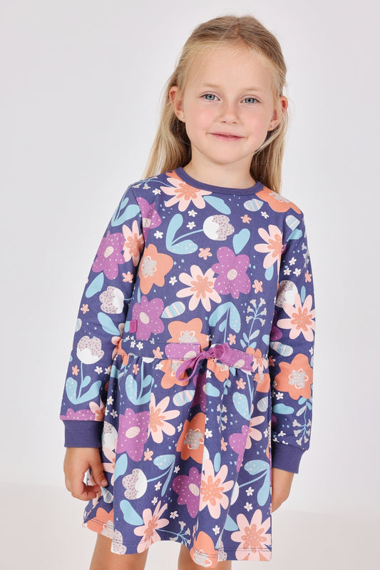 Vestido felpa flores lila con mallas mini niña