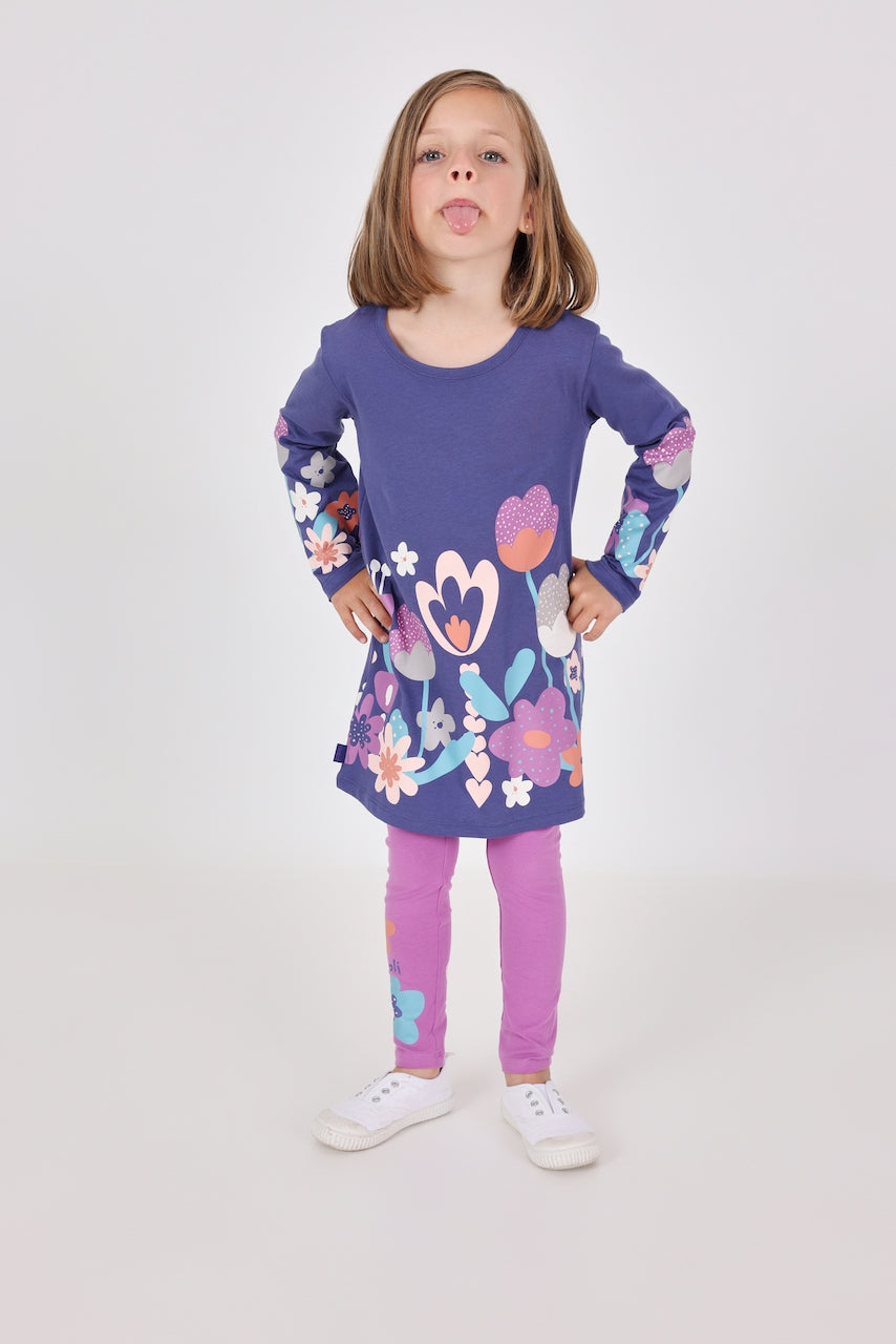 Conjunto lila vestido con leggings flores mini niña