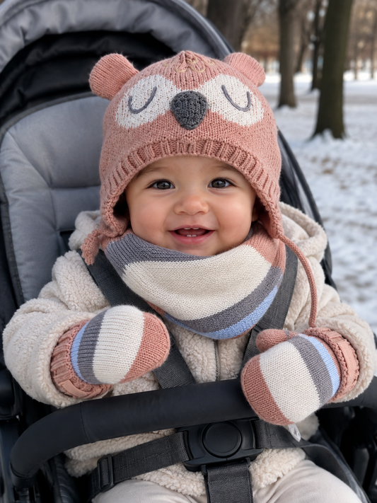Pack gorro, bufanda y guantes búho para bebé niño