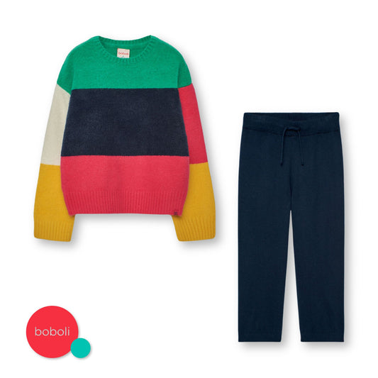 Conjunto tricot multicolor mini niña y niña jr
