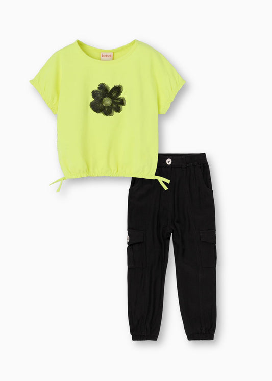 Conjunto blusa con pantalón sarga viscosa negro para niña jr