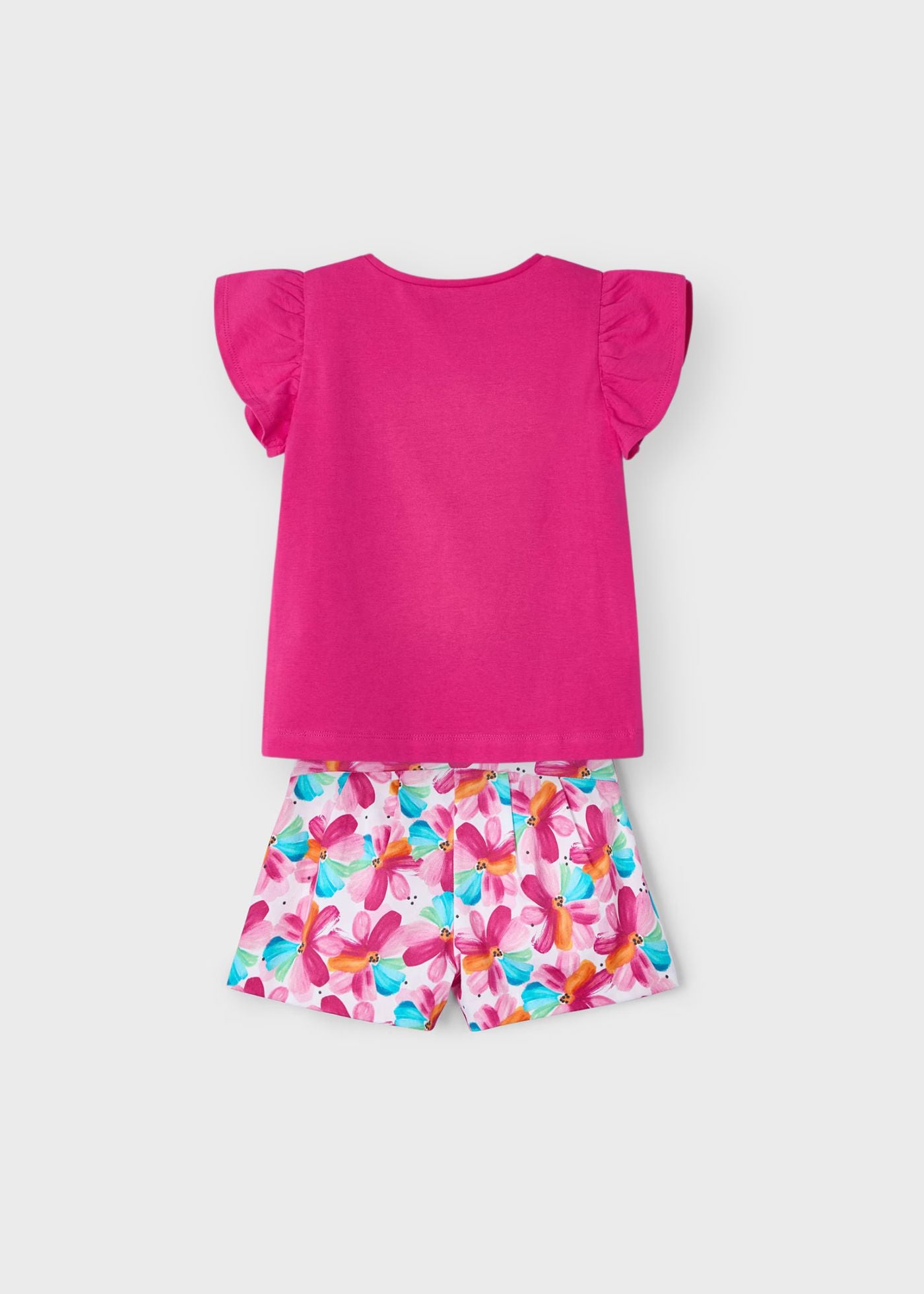 Conjunto blusa estampada con short mini niña