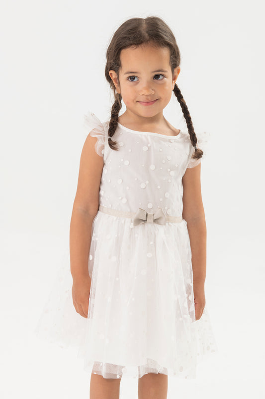 Vestido blanco topos para bebé niña y mini niña