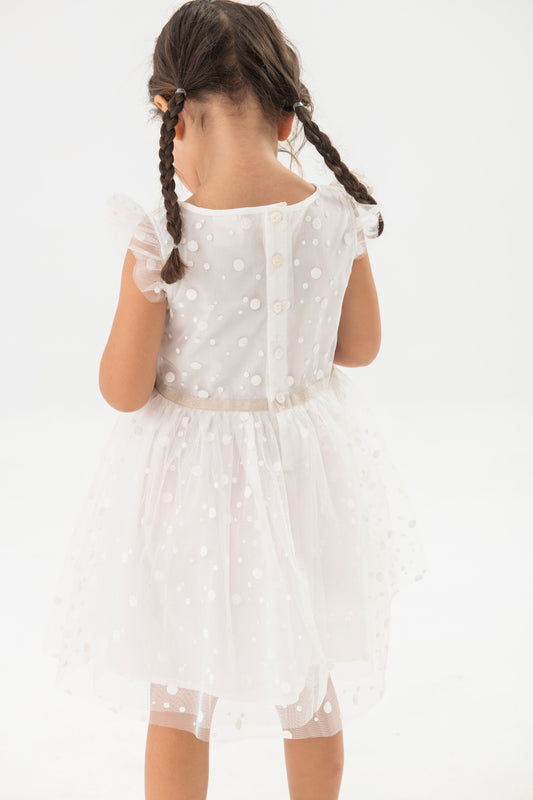Vestido blanco topos para bebé niña y mini niña