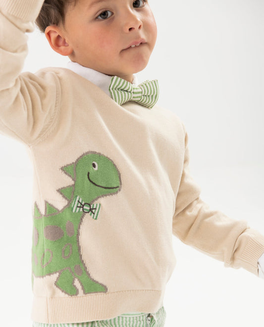 Suéter beige dino para mini niño