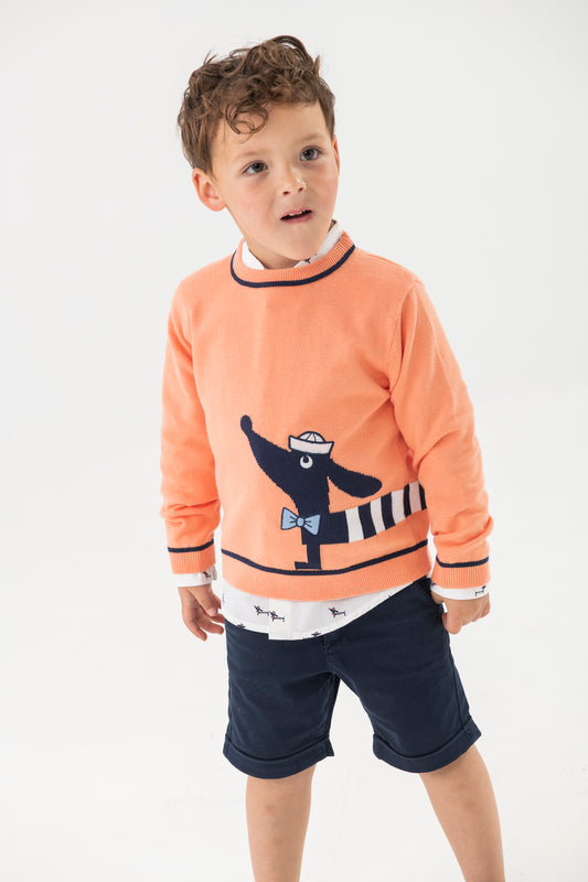Suéter salmón perrito para mini niño