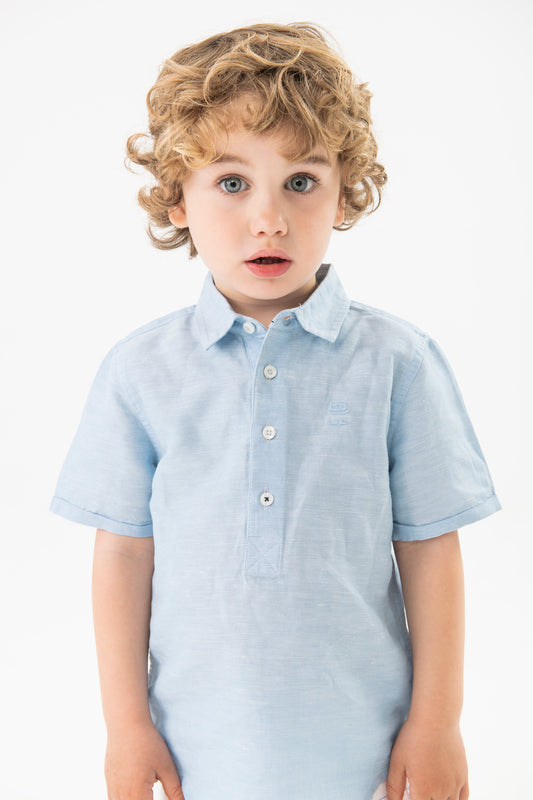 Conjunto camisa lino con short satén para mini niño