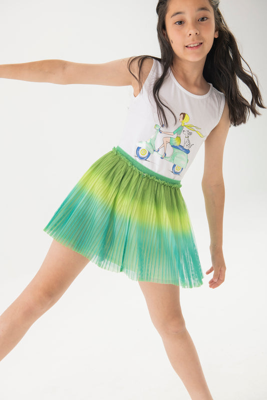 Conjunto jade 3 piezas blusa, falda tul y suéter para niña jr