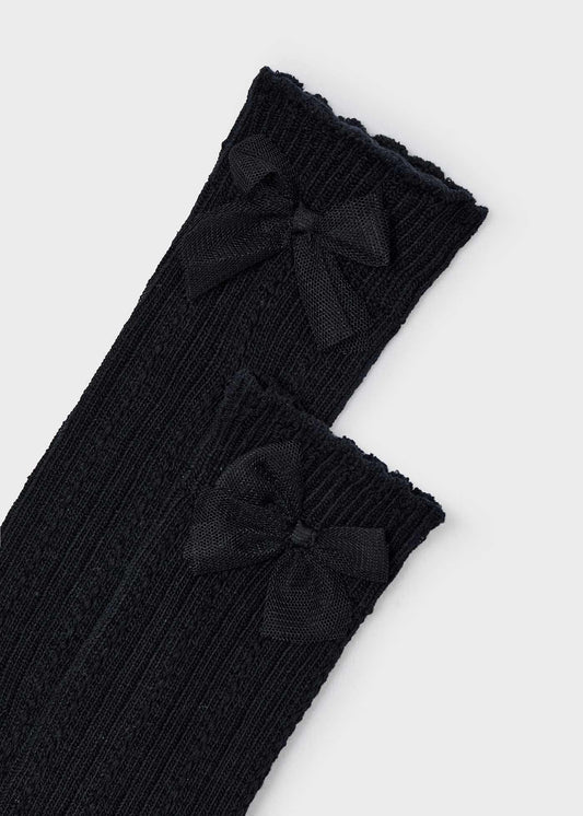 Calceta alto negro con moño mini niña