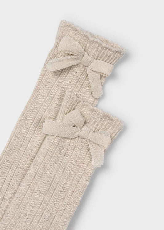 Calceta alto toffe con moño mini niña