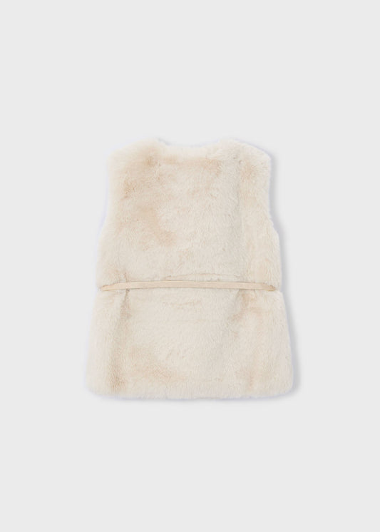 Chaleco pelo beige con cinturón mini niña
