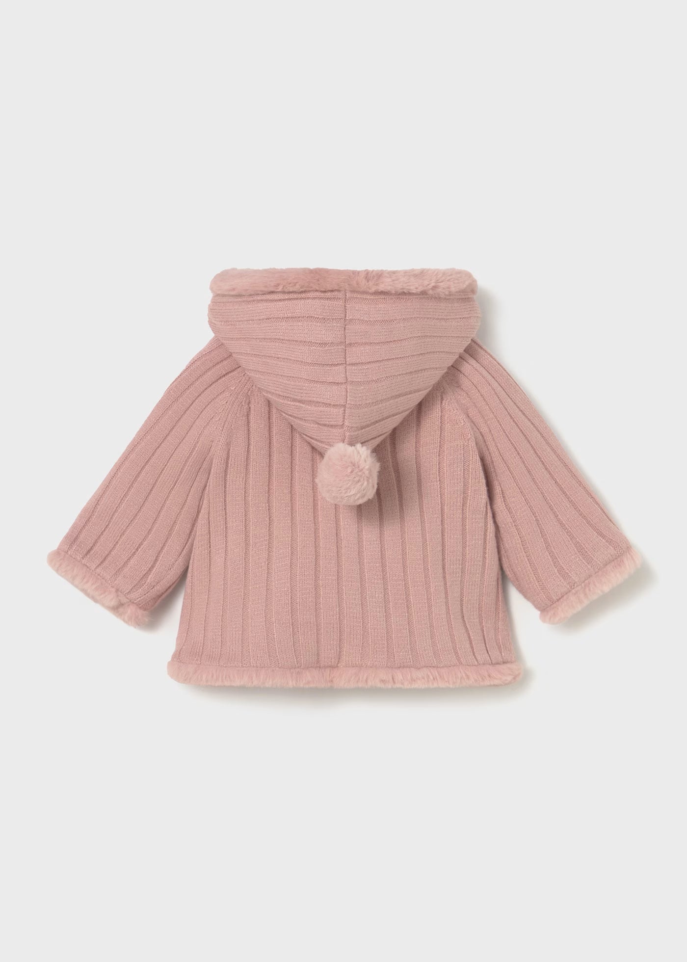 Chamarra rosa tricot con pelo recién nacida
