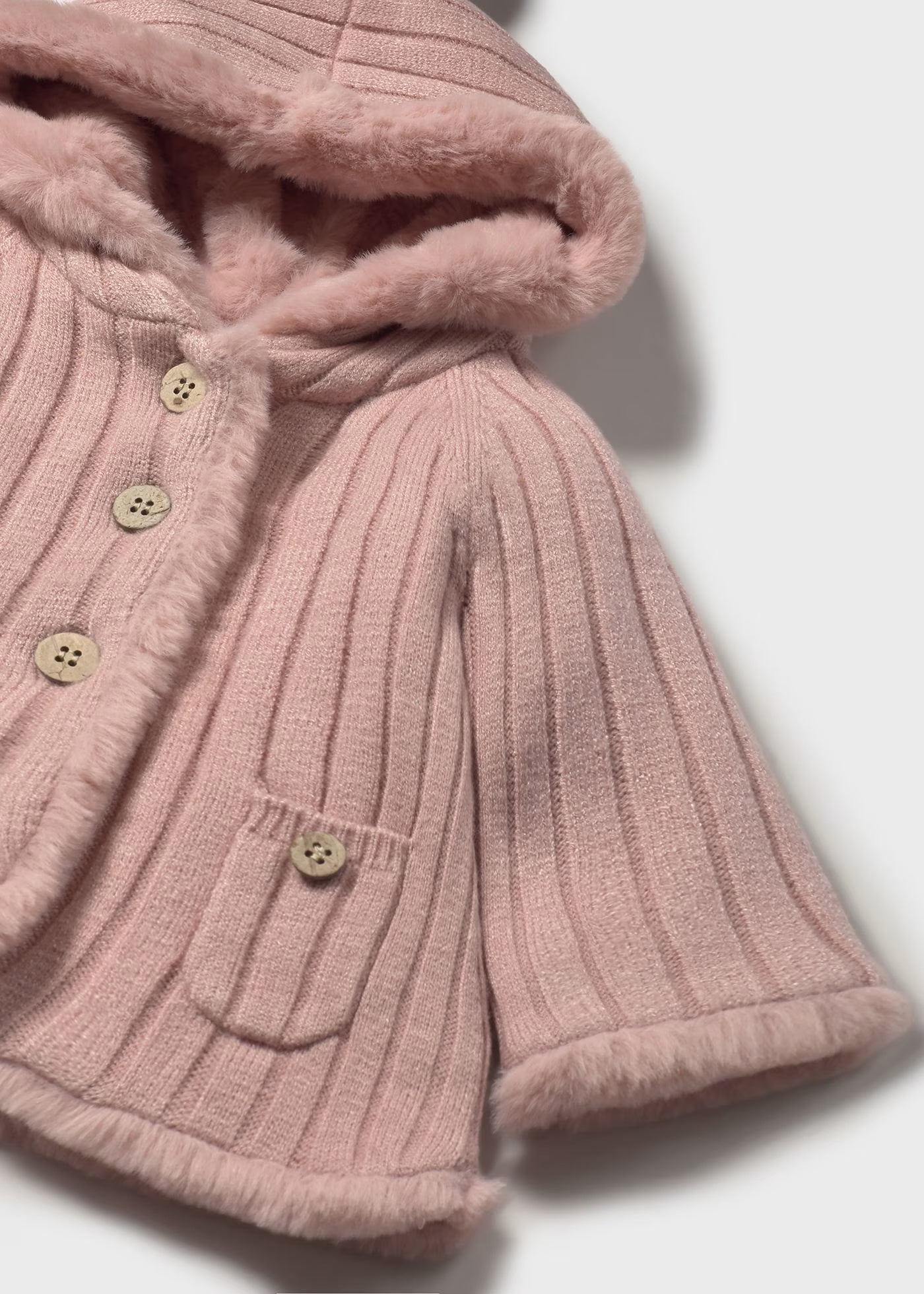 Chamarra rosa tricot con pelo recién nacida